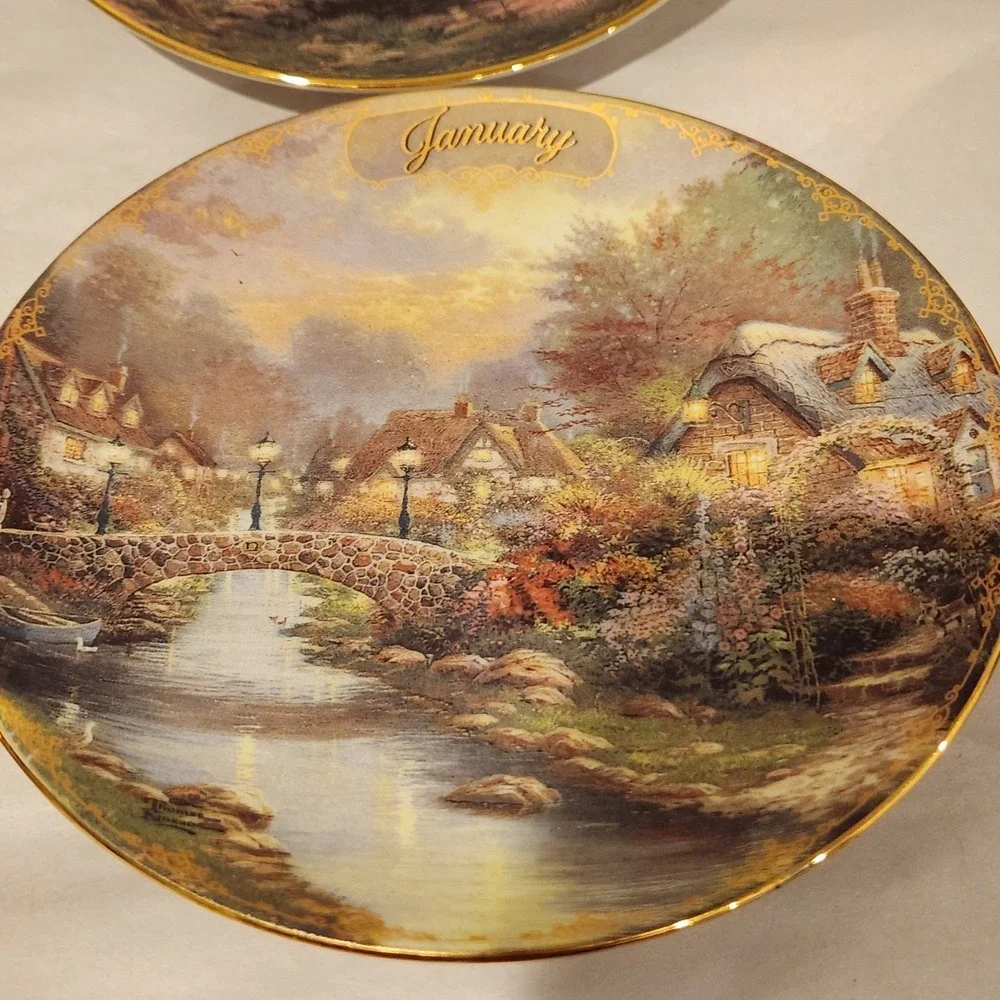 Twelve month set of Thomas Kinkade Calendar Decorative Plates Simpler Times 1998